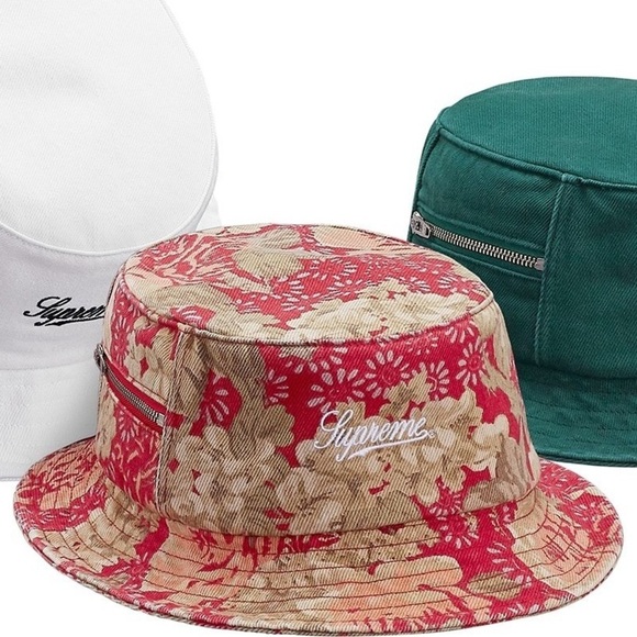 Supreme Zip Twill Crusher Floral Bucket Hat SS18 Red Medium Large - Picture 1 of 12